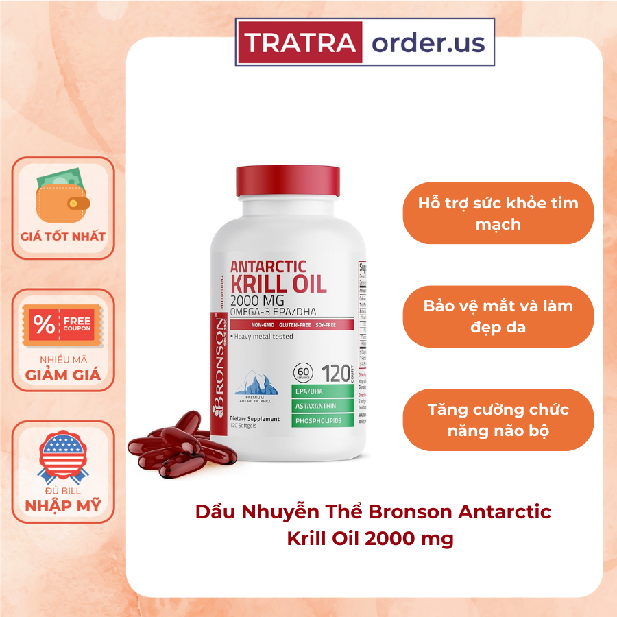 Dầu Nhuyễn Thể Bronson Antarctic Krill Oil 2000 mg bổ sung Omega-3 EPA/DH