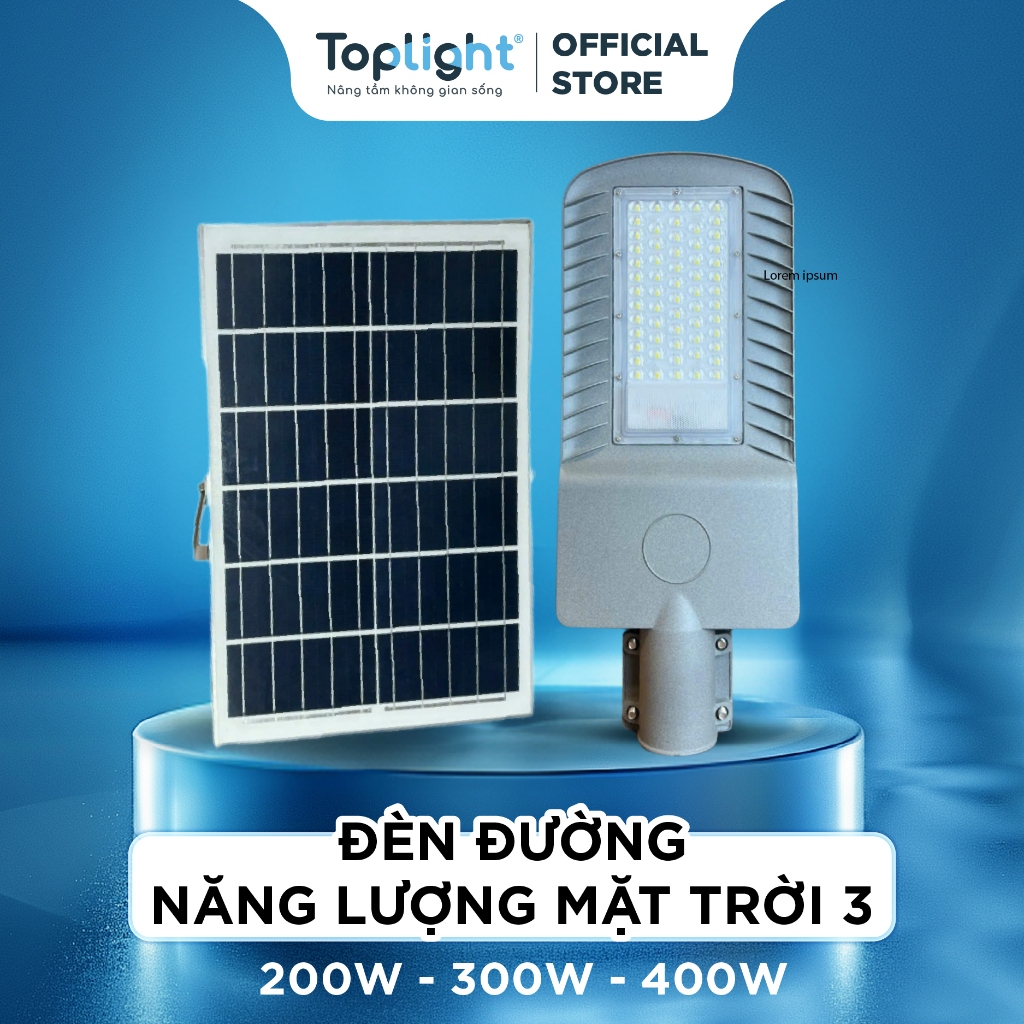 Đèn Đường Năng Lượng Mặt Trời Toplight 300W/400W – Vỏ Nhôm Đúc, LED Siêu Sáng, IP66, BH 24 Tháng