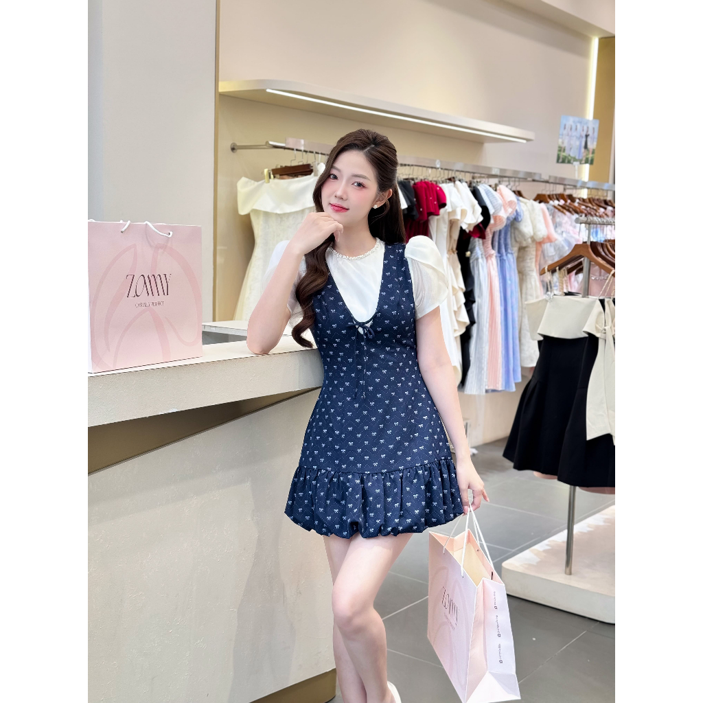 ZAMY SHOP - Váy TK họa tiết giả set chân bồng váy xinh nhẹ nhàng, váy đi làm, đi chơi xinh