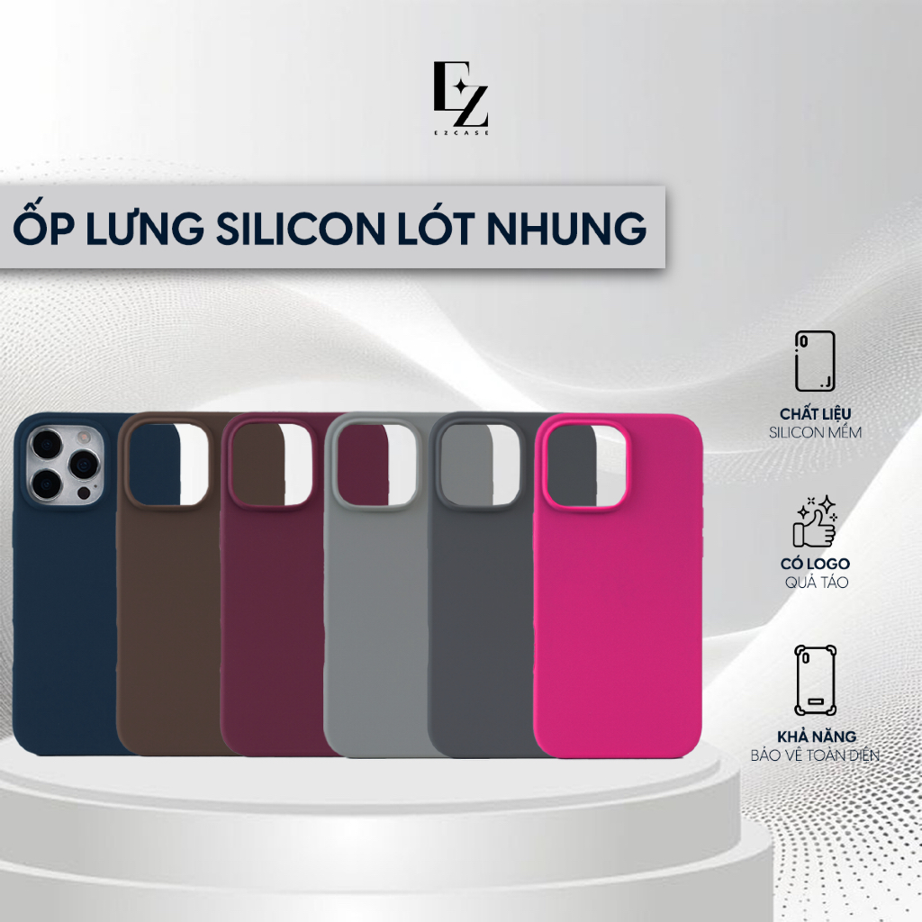 ỐP LƯNG SILICON CHỐNG BẨN LÓT NHUNG CÓ LOGO CHO IPHONE 16/15/14/13/12