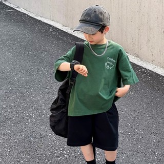 Set Đồ Bé Trai Form Rộng Cá Tính Màu Xanh Rêu – Chất Cotton Co Giãn Mềm Mịn, Phù Hợp Bé 8–30kg