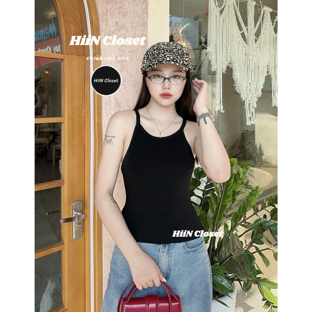 Áo 2 dây cổ yếm chất zip co giãn mềm mịn - Fom ôm body mặc cực xinh HiiNCloset -130 | BigBuy360 - bigbuy360.vn