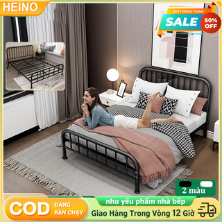  HENIO Giường Sắt Đôi Đơn 1m5 1m8 Khung Thép 2mm Cứng Chắc Thiết Kế Tối Giản Cho Phòng Trọ Bé 