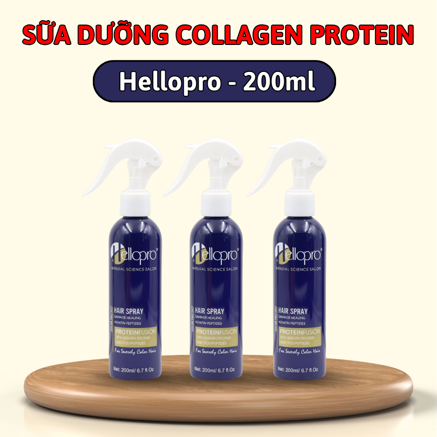 Xịt Dưỡng Tóc HelloPro - 200ml , SỮA DƯỠNG COLLAGEN PROTEIN , Giúp tóc suông mượt .