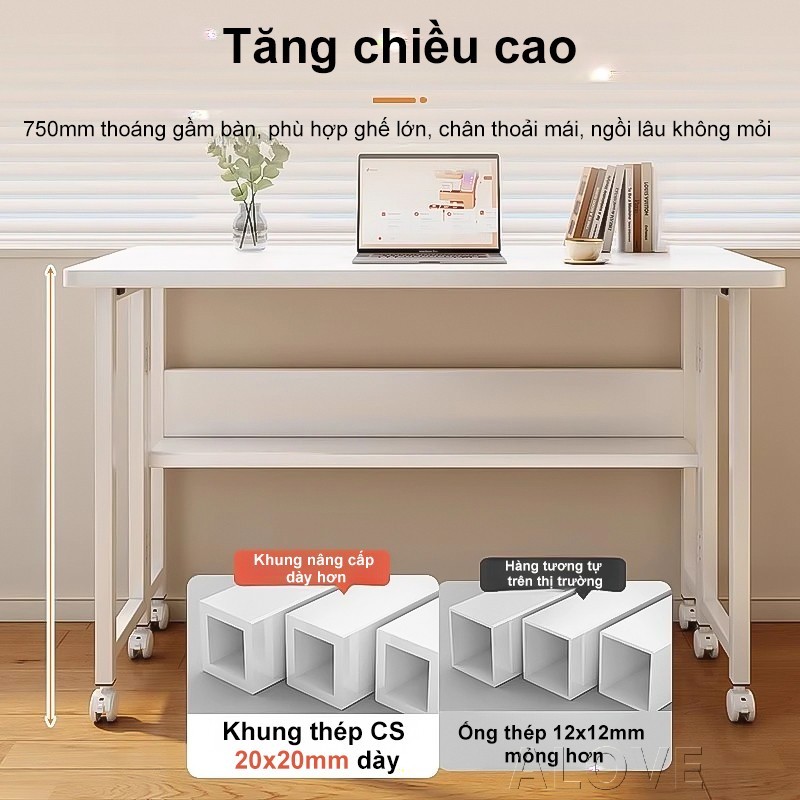 ALOVE Bàn học điều chỉnh độ cao mặt gỗ MDF khung thép chắc chắn bánh xe di chuyển linh hoạt | BigBuy360 - bigbuy360.vn
