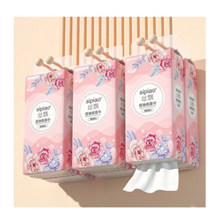 Thùng 10 bịch khăn giấy treo đa năng sipiao hoa hồng, khăn rút treo tường 4 lớp mỗi bịch 1100 tờ dai mềm