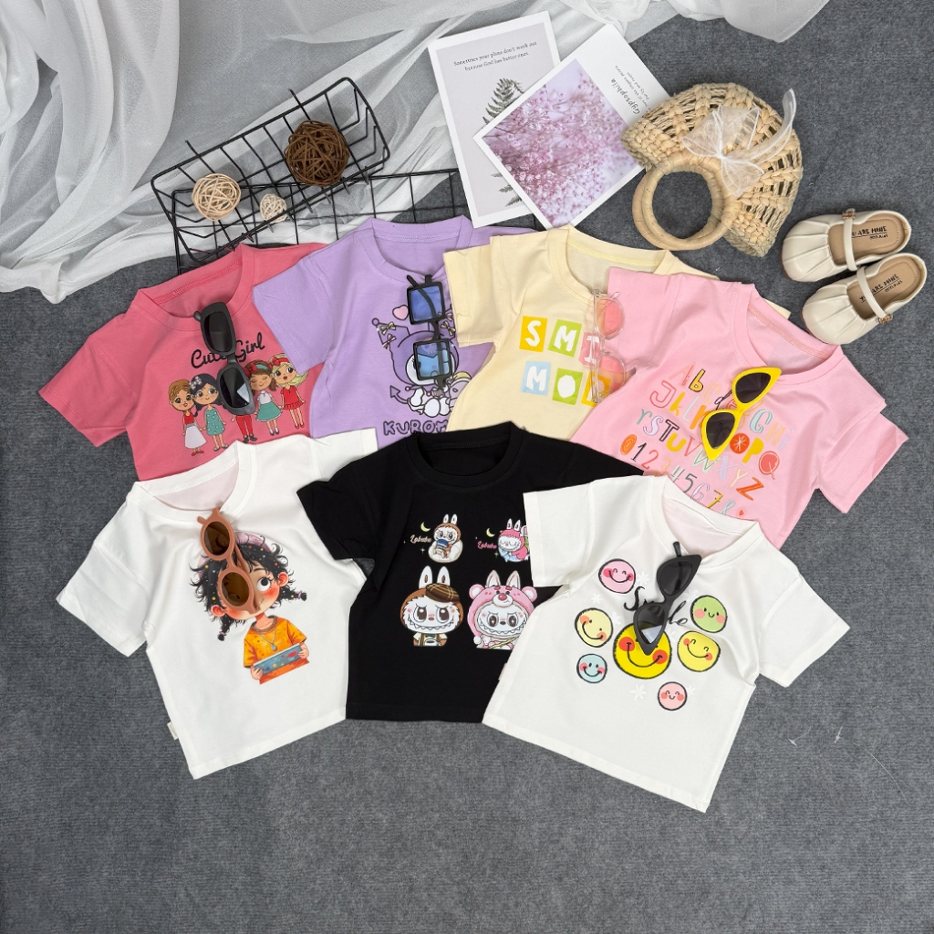 Áo Phông Bé Gái Cộc Tay Chất Cotton Đẹp Họa Tiết BabyThree, LaBuBu Dễ Thương BabyBoo - PiBo-CTCT-IN