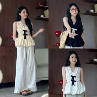 Áo ba lỗ phồng cổ V phối nơ trước NỮ the.sweaterweather TSW