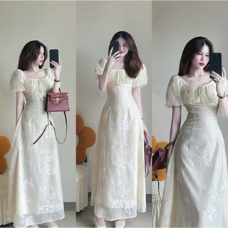 D800 (TÁO ĐỎ BIGSIZE 55-90KG)  ĐẦM BIGSIZE ĐẦM TAY PHỒNG PHỐI VOAN THÊU HOA DÁNG DÀI