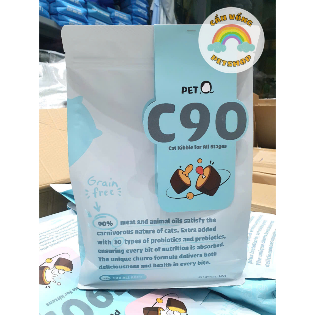 [Hỏa Tốc] Hạt cho mèo PetQ CHURRO C90 nhân thịt dinh dưỡng - Túi 1kg