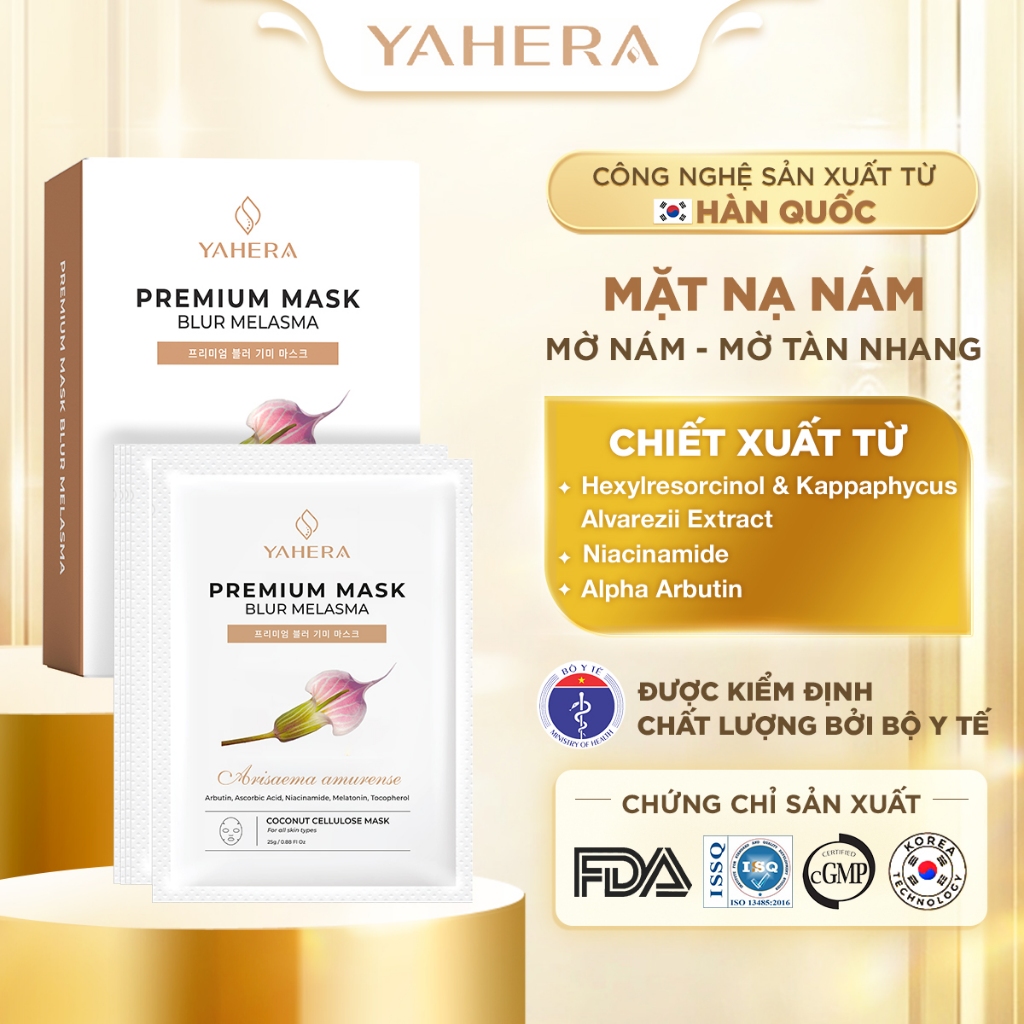  Hộp 10 Mặt nạ nám thạch nước dừa tươi YAHERA Premium Mask Blur Melasma giúp mờ thâm nám tàn nhang 