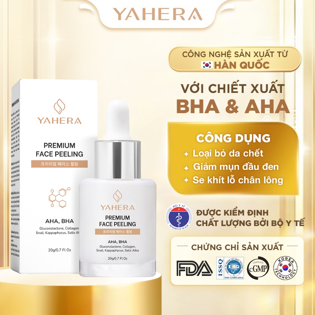 Tẩy tế bào chết hóa học cao cấp YAHERA Premium Face Peeling BHA2% AHA7% loại bỏ tế bào chết, se khít lỗ chân lông 20g
