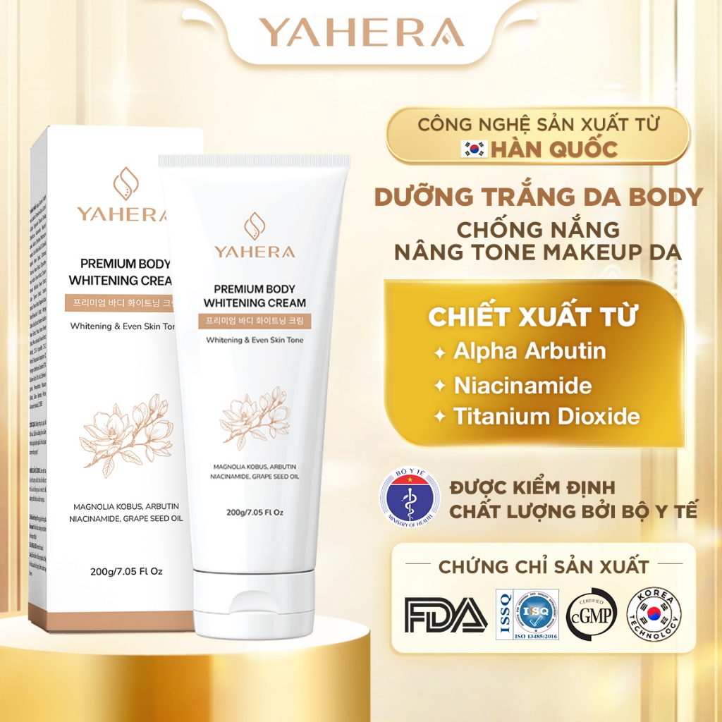 Kem body dưỡng trắng da toàn thân YAHERA Premium Body Whitening Cream dưỡng ẩm, chống nắng, chống lão hóa 200g