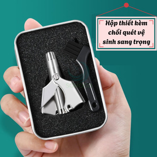 Dụng cụ cắt tỉa lông mũi bằng thép không gỉ kèm hộp đựng và chổi vệ sinh-Kéo tỉa lông mũi cơ học mini- Dụng cụ tỉa lông