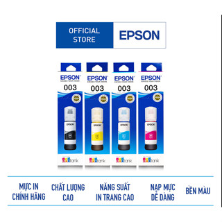 Bộ mực Epson 003 Đen, Xanh, Đỏ, Vàng – Cho máy L1110/ L3110/ L3150/ L5190 (chính hãng) Có hoá đơn VAT