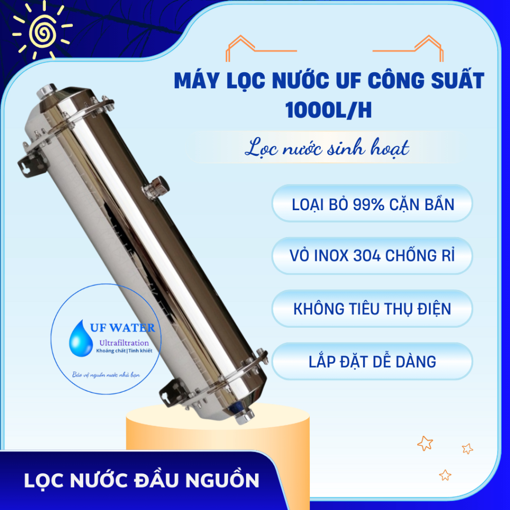 Máy lọc nước UF công suất 1000L/H, 2000L, 3000L, 5000L lọc nước đầu nguồn, lọc nước sinh hoạt, lọc n