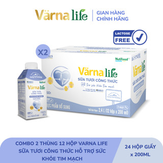   LIVESTREAM PHÁT LA  Combo 2 Thùng 12 hộp Varna Life sữa tươi công thức  24 hộp giấy x 200ml  - Lactosefree 