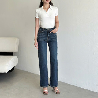 Quần Jean Nữ REDE LS-03B Ống Suông Rộng Vừa Co Giãn, Lưng Cao, Xanh Wash Ánh Rêu Thời Trang