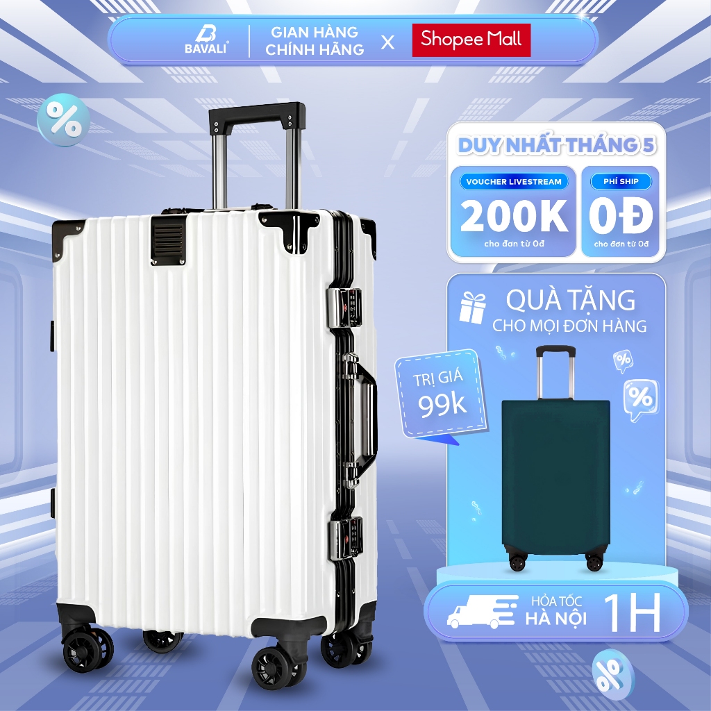 Vali Khung Nhôm Bavali BCT9034 Size 20/24/28 Cao Cấp Bịt 4 Góc Chống Va Đập Mạnh Bảo Hành 5 Năm