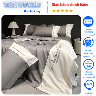 Bộ chăn ga gối phi lụa Charming Soul cao cấp sang trọng, Bộ 4 món phi lụa chăn hè trần bông chất liệu mềm mại thoáng mát