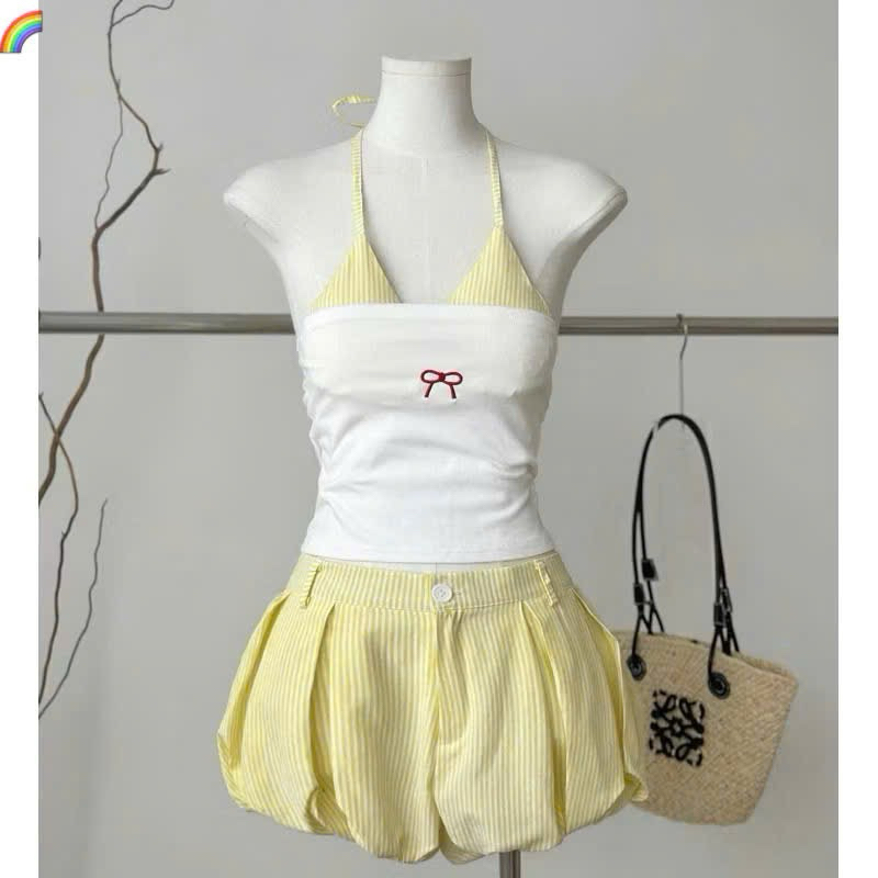 Set Bikini Sét Đi Biển 3 Món Áo Quây Bra Caro Phối Quần Đùi Bí Xếp Li Kẻ Sọc_Kieupham.shop | BigBuy360 - bigbuy360.vn