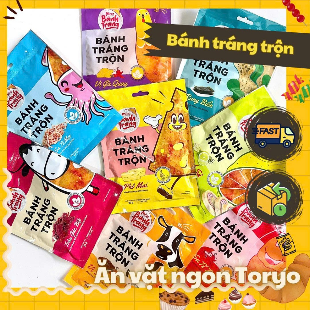 [FREESHIP] Combo Miss bánh tráng, bánh tráng trộn Vinasnack nhiều vị, đồ ăn vặt (gói ~30g)