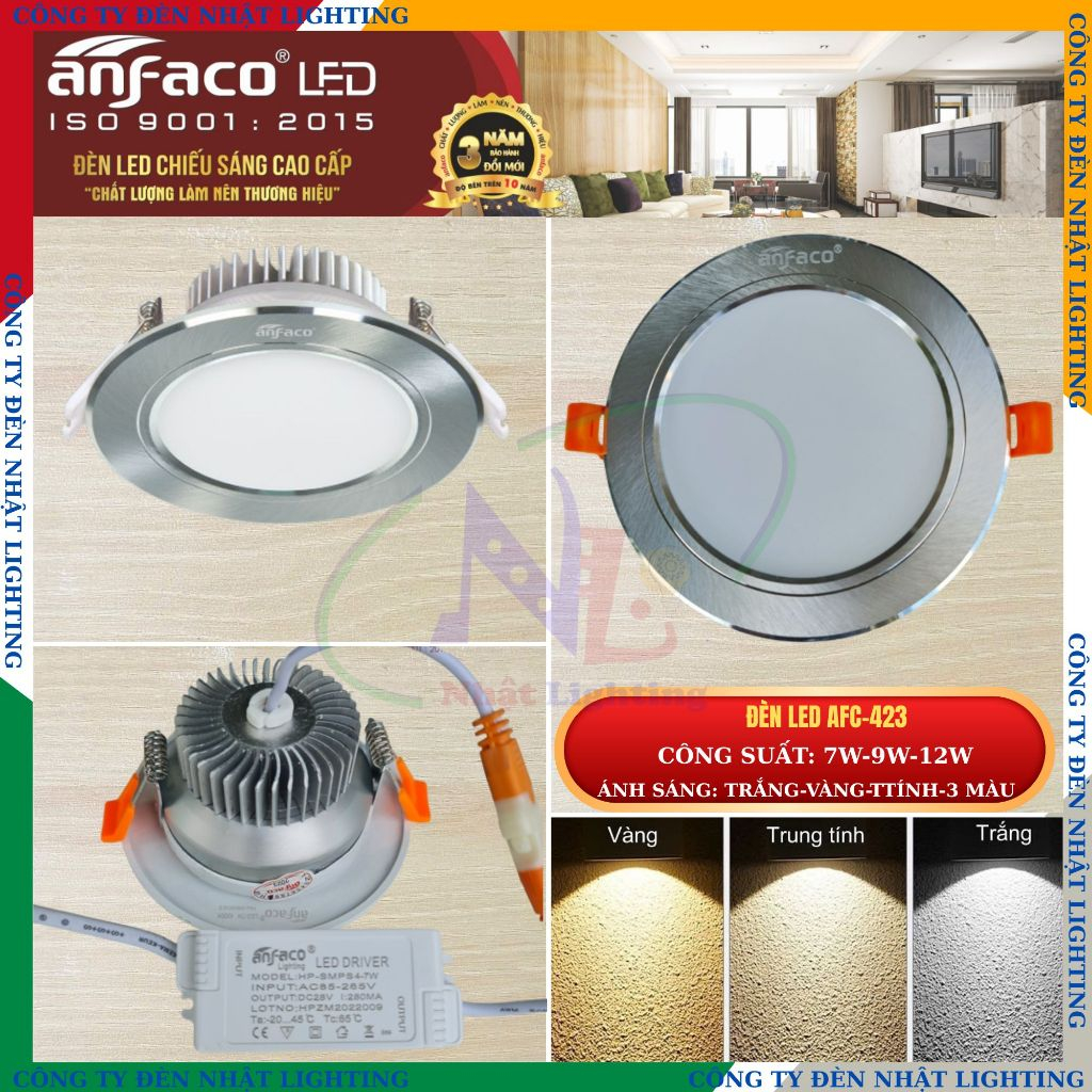 [CTY NHẬT LIGHTING] Đèn âm trần downlight chính hãng ANFACO 423 - 7W12W, lắp xưởng...- New 05.26