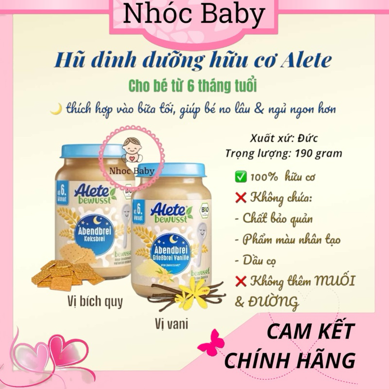 Hũ dinh dưỡng hữu cơ Alete, Babydream đóng lọ 190g cho bé 6m+ (Đức)