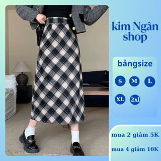 Chân váy Dài Nữ,Váy Dạ kẻ Caro Mùa Đông Hai Lớp Phong Cách Hàn Quốc,Size Đến 67Kg
