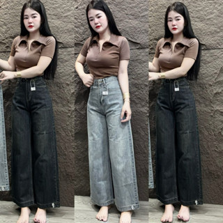 {[ S,M,L,XL ]} Quần Jeans Xuông 9 Tất Nữ ||OX07: 762|| Thêu Mèo Cạp Lưng Cao, Xanh Đậm 93-95cm - Pants, Women