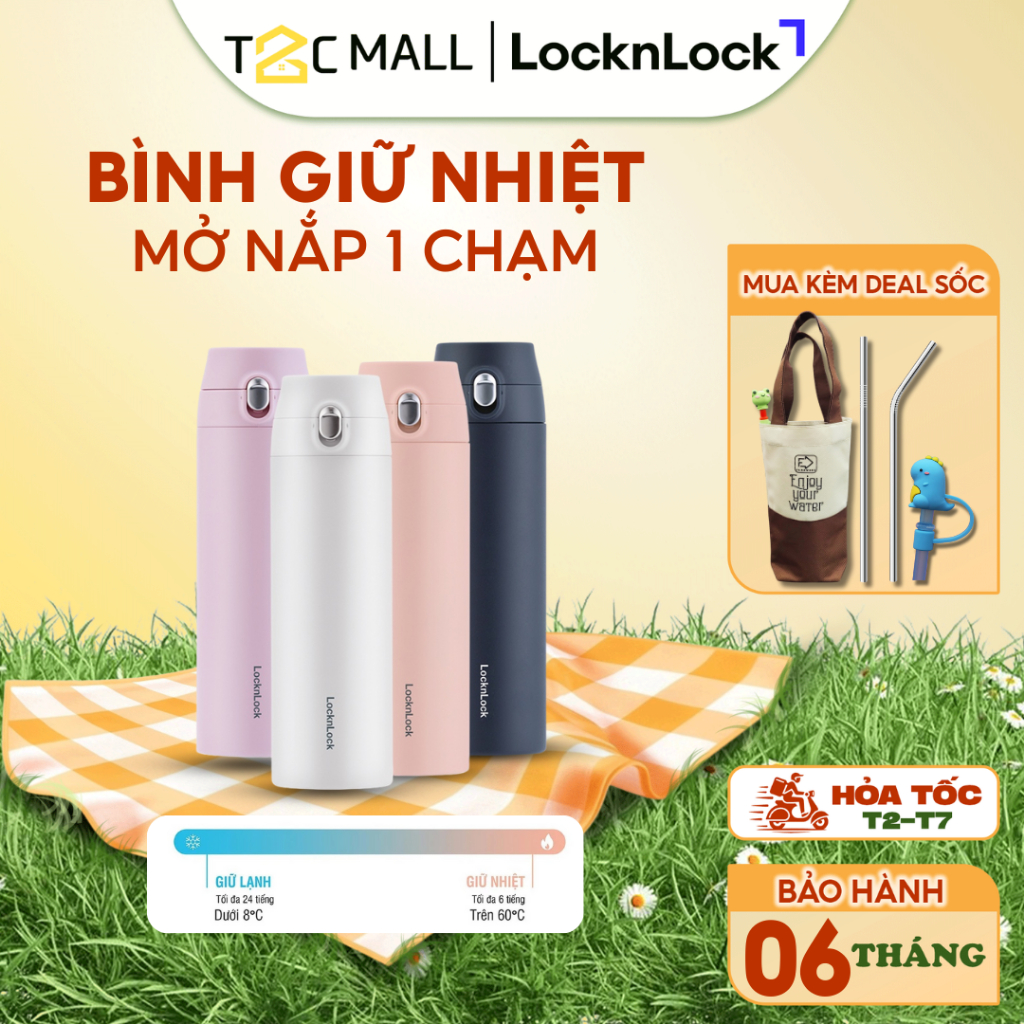 Bình Nước Giữ Nhiệt LocknLock To 500ml Chính Hãng Cao Cấp Nhỏ Gọn Mở Một Chạm  LHC3257 T2C Mall
