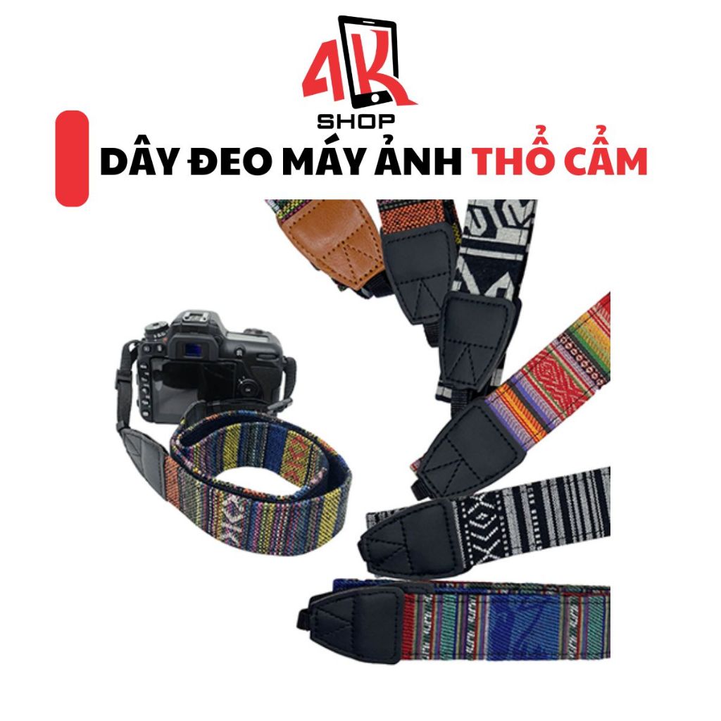 Dây đeo máy ảnh thổ cẩm chỉ may chắc chắn