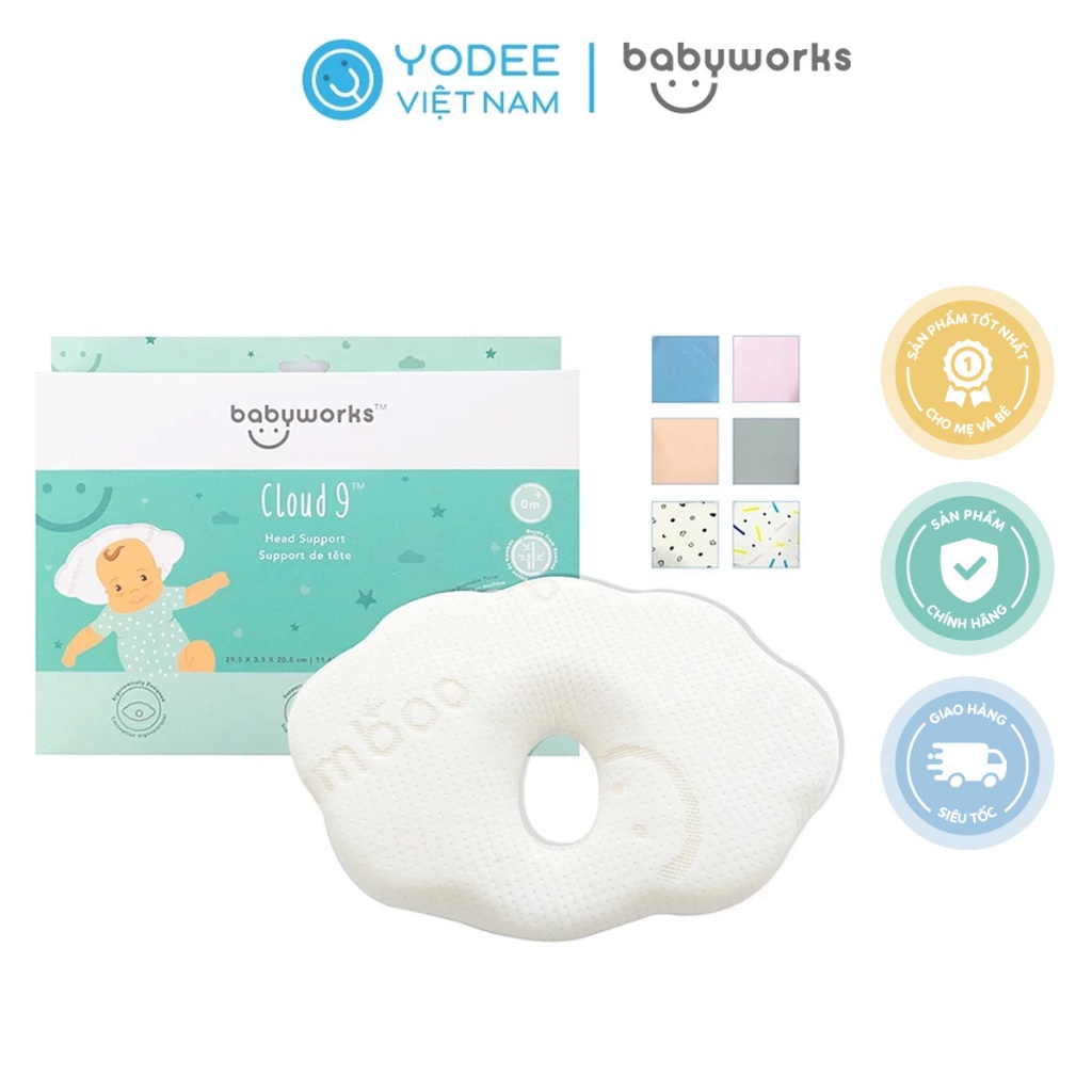 Babyworks Gối chống bẹt đầu cho bé chất liệu cao su non mềm mại và đàn hồi