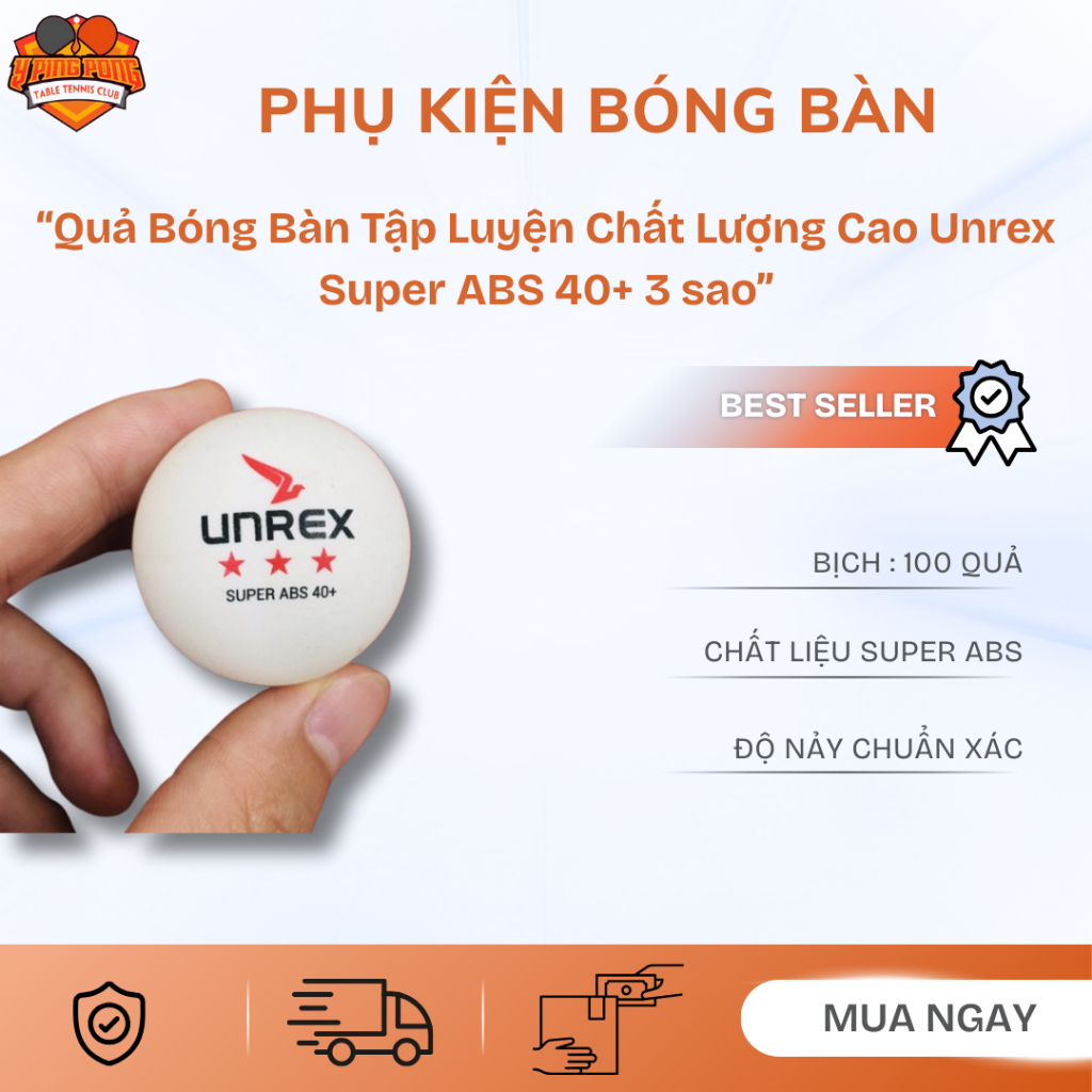 Quả Bóng Bàn Tập Luyện Chất Lượng Cao Unrex Super ABS 40+ 3 sao