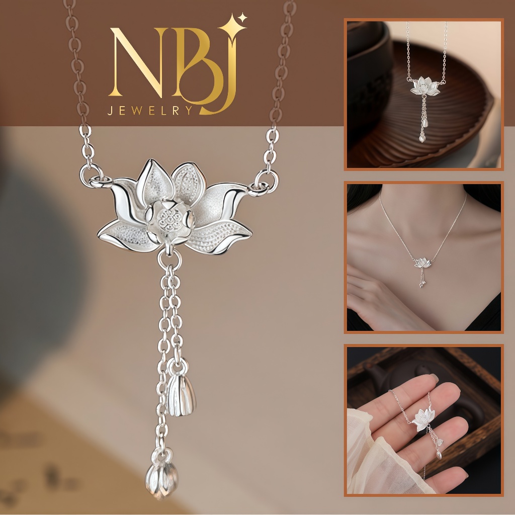 Dây chuyền nữ NBJ JEWELRY mặt hoa sen bạc ta S999 trang sức bạc thật không đen không gây kích ứng da