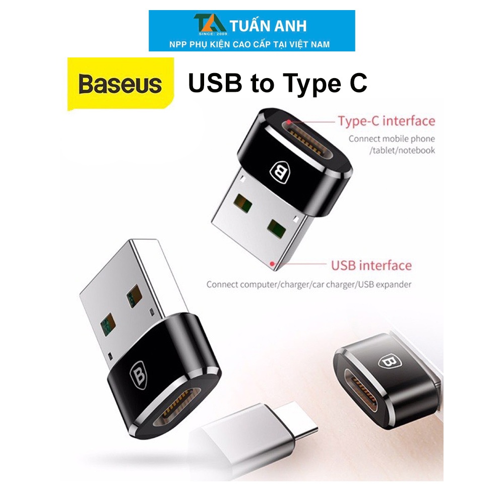 OTG Baseus chuyển đổi USB A ra Type C ( Adapter/Converter Usb A to Usb Type C) Chính hãng