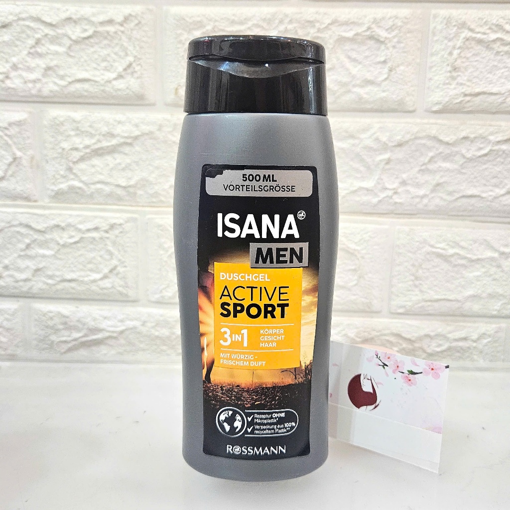 Tắm gội nam Isana Men 3in1 Active Sport hương thơm mạnh mẽ, lưu hương lâu - 500ml