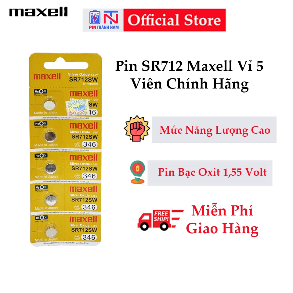 Vỉ 5 Viên Pin SR712 / SR712SW / 346 Maxell Made in Japan Chính Hãng Thay Đồng Hồ Đeo Tay