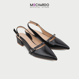 Giày Slingback Nữ Đế Vuông Thấp Mũi Nhọn Hở Gót Phối Quai Khóa MOCHARDO MC-902