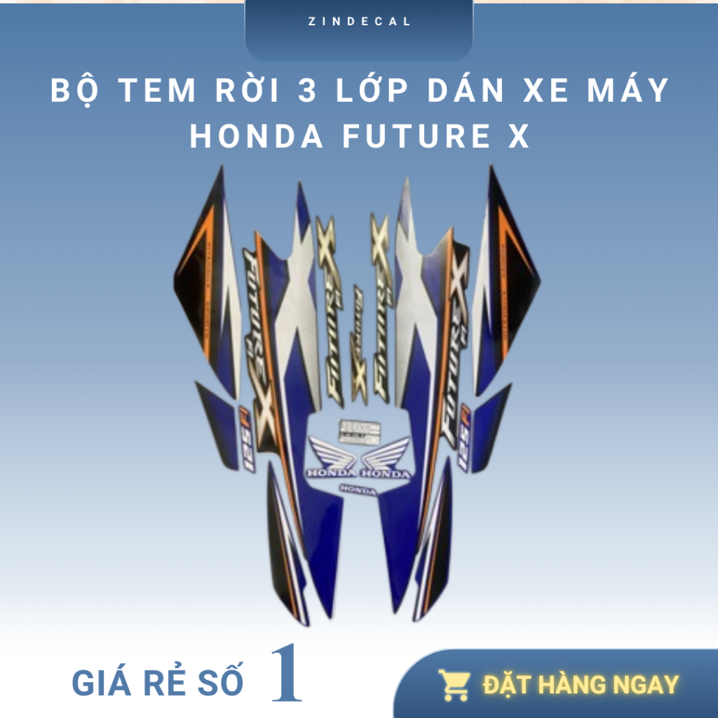 Trọn bộ tem rời 3 lớp dán xe máy Honda Future X xanh