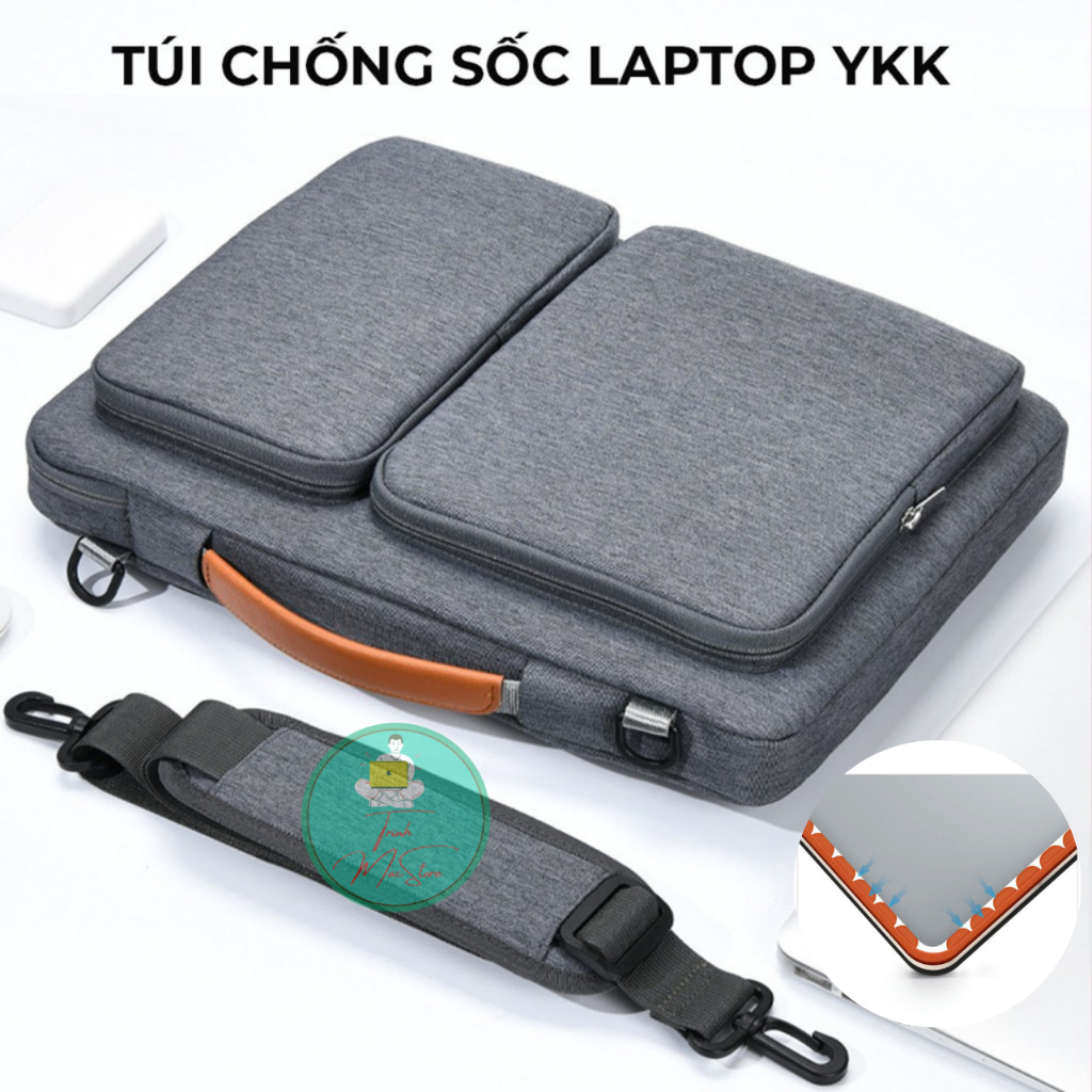 Túi Chống Sốc Laptop Macbook YKK Đeo Chéo Cao Cấp, Túi Đựng Laptop Chống Sốc Có Dây Đeo Chéo, Bảo Vệ 360 Độ