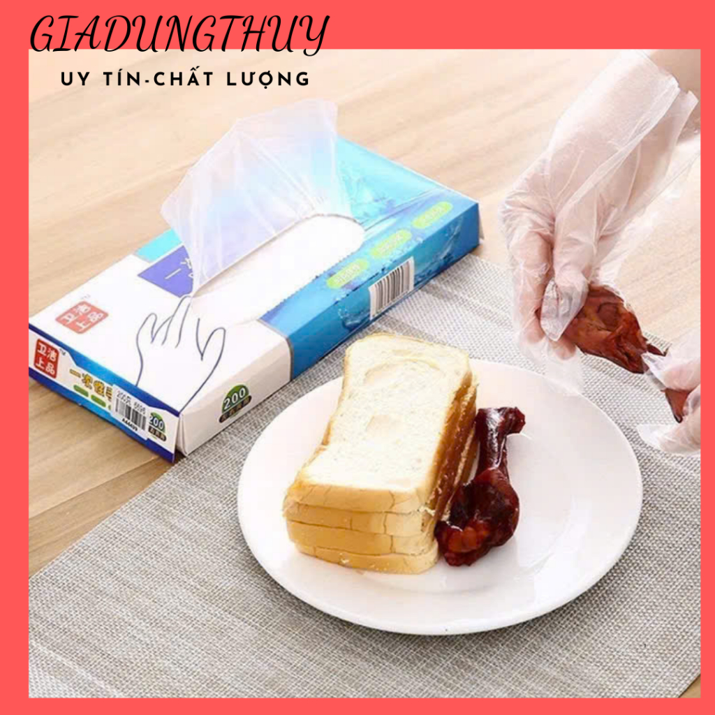 Găng tay nilon dùng 1 lần - Hộp 200 Găng Tay Nilon sinh học dùng 1 Lần siêu dai