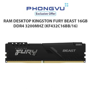 RAM desktop Kingston Fury Beast 16GB (1 x 16GB) DDR4 3200MHz (KF432C16BB/16) - Bảo hành 36 tháng