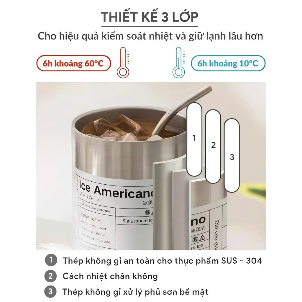 Ly giữ nhiệt Americano 600ml/300ml, cốc giữ nhiệt đến 12h không đổ mồ hôi, chuẩn inox 304 | BigBuy360 - bigbuy360.vn