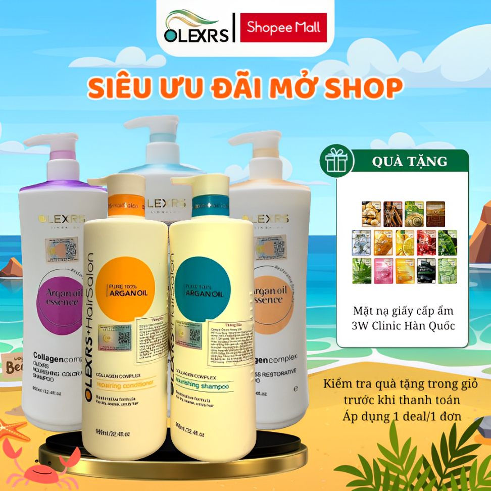 Cặp Dầu Gội Xả Olexrs Argan Oil Collagen Hair Salon Dưỡng Tóc Suôn Mượt Chính Hãng