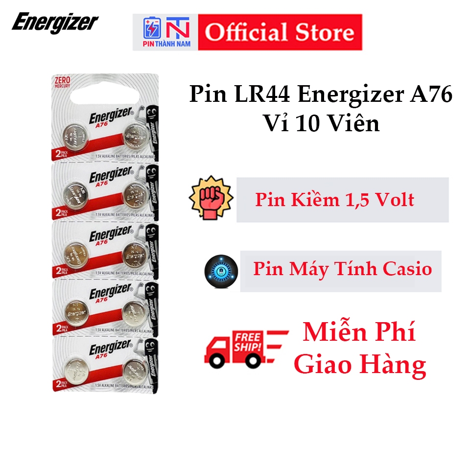 Vỉ 10 Viên Pin LR44 Energizer A76 Chính Hãng Thay Máy Tính Casio