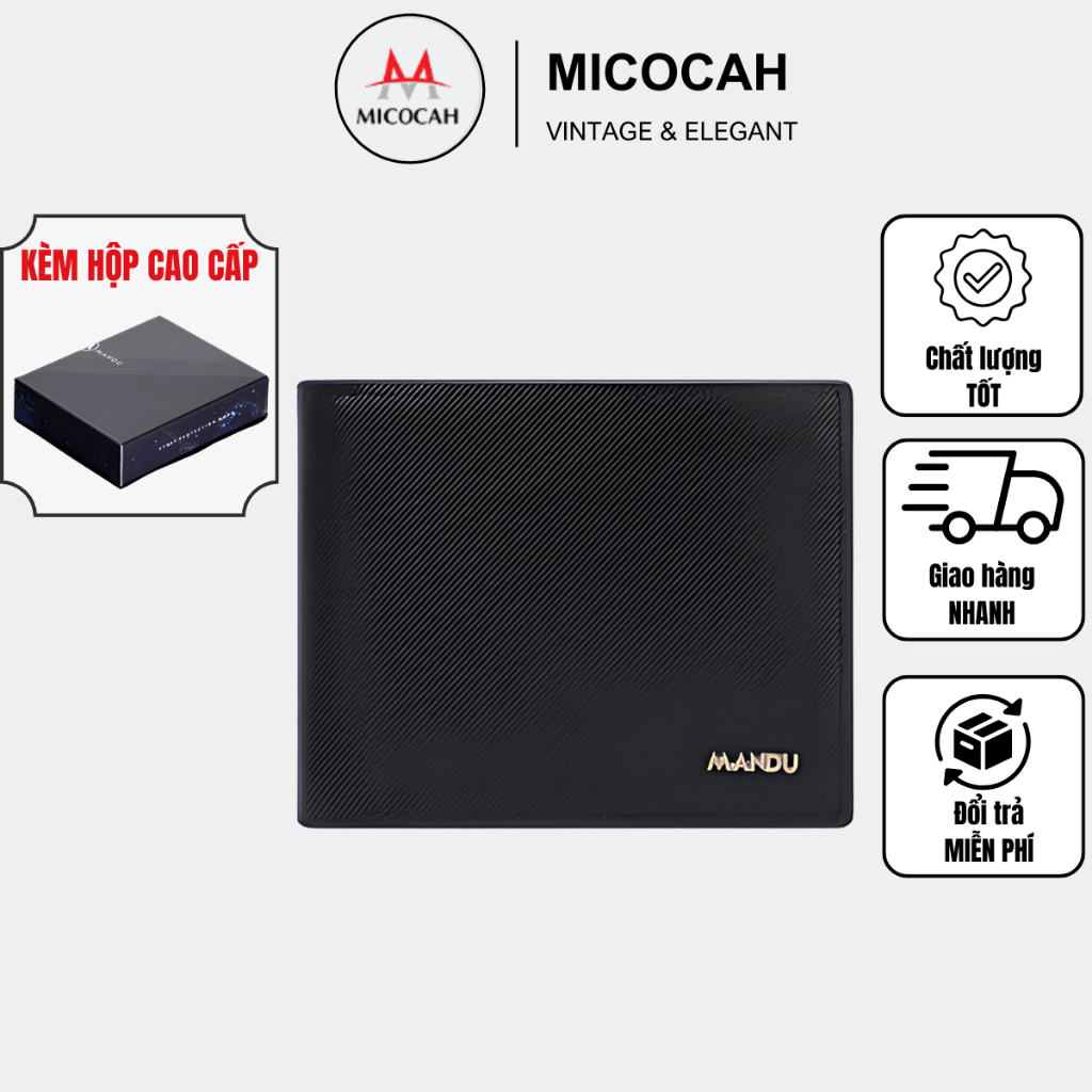 Ví Nam Cao Cấp  MANDU Dáng Ngang Thời Trang Da Xước Cao Cấp Nhiều Ngăn Tiện Dụng MD02 FULLBOX