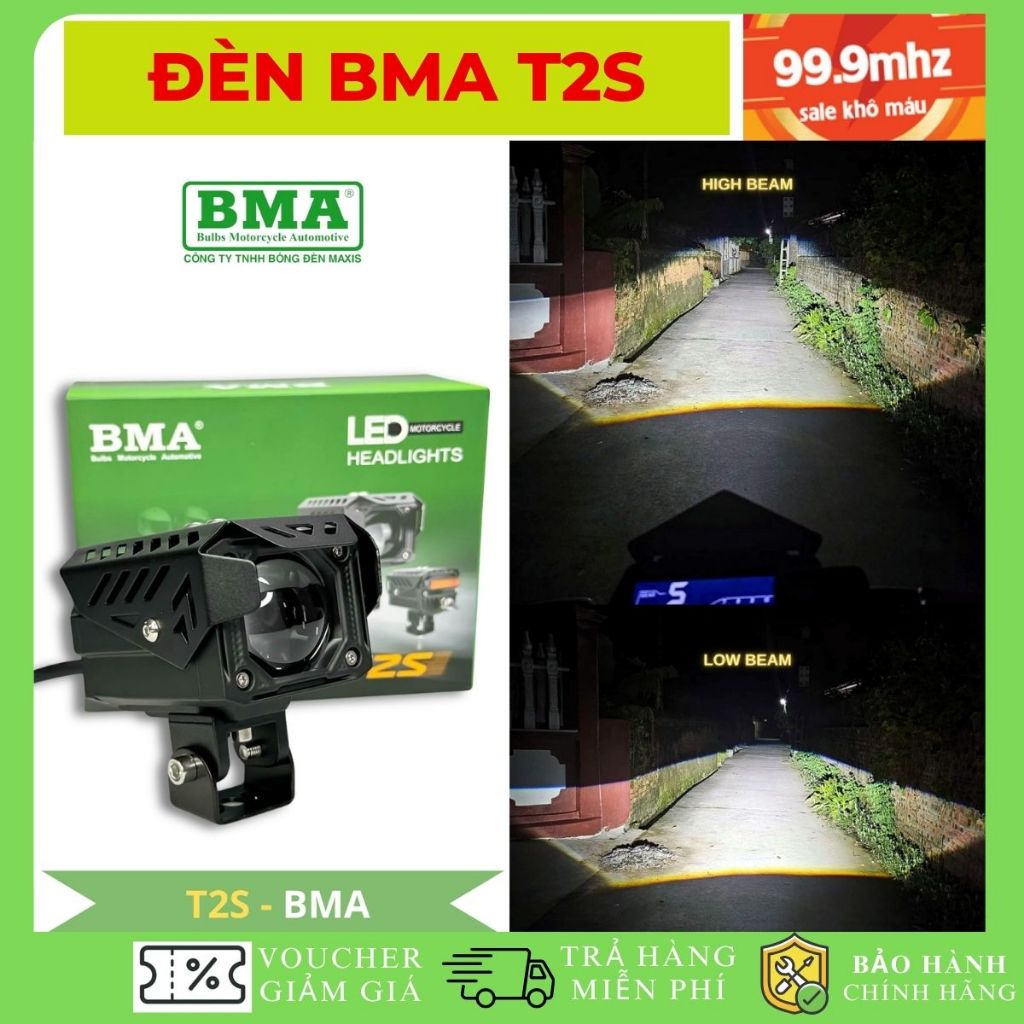 Đèn Trợ Sáng BMA T2S – 50W Chống Chói, IP68, Pha Cos Màn Chập Cho Xe Máy Ô Tô