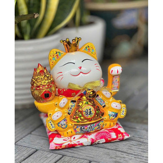 (Giá mở bán) Mèo Thần Tài Vẫy Tay May Mắn Màu Vàng Mệnh Kim Làm Quà Tặng