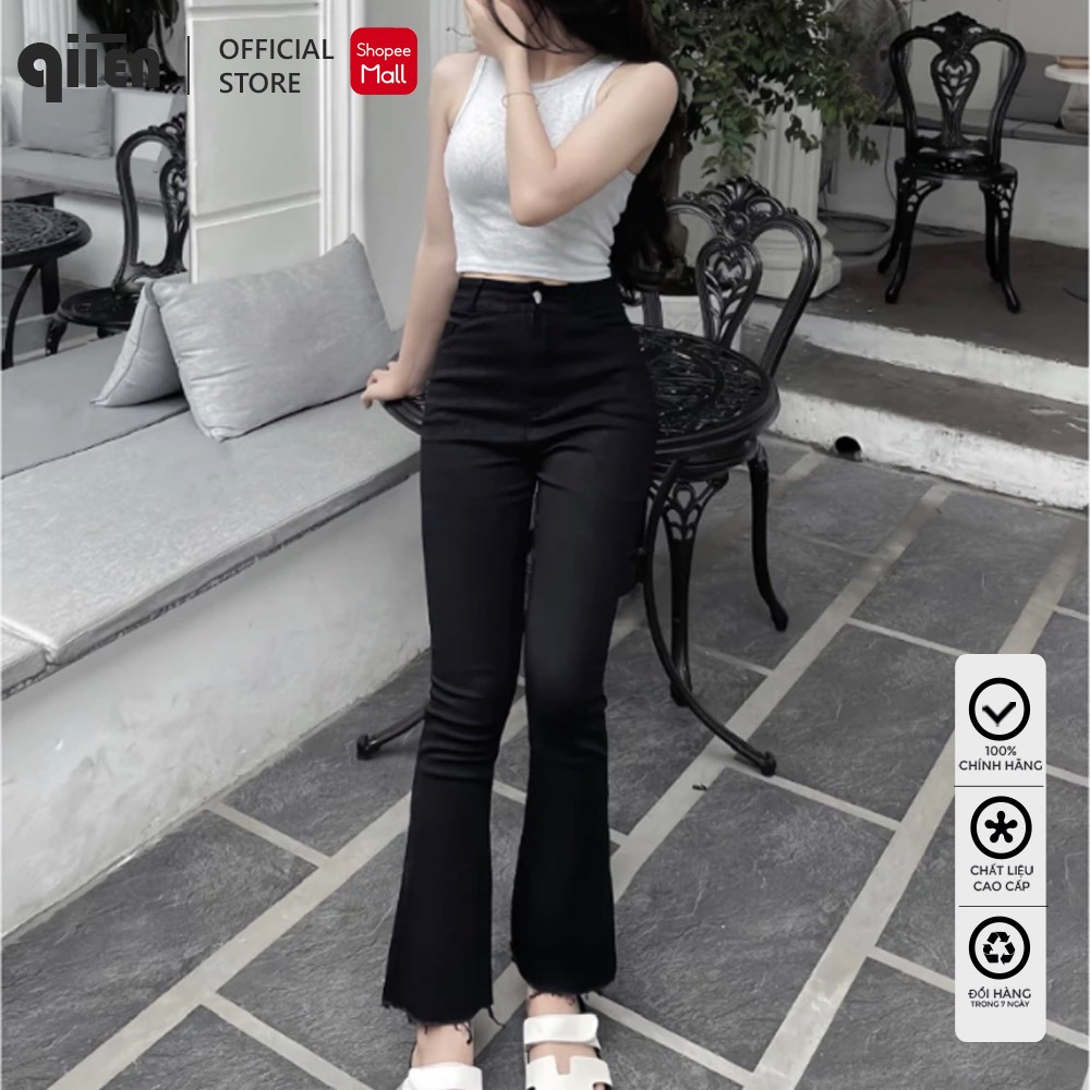 Quần Jean Ống Loe QIIEN, Quần Jean Ống Loe Nữ Cao Cấp, Style Basic Dễ Mặc, Tôn Dáng Đỉnh Cao, Chất Jeans Mềm Mịn